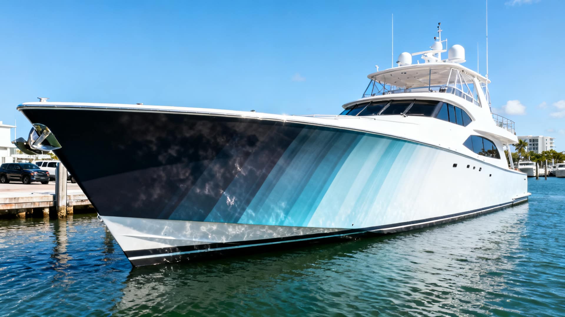 Fade gradient printed graphics boat hull Miami