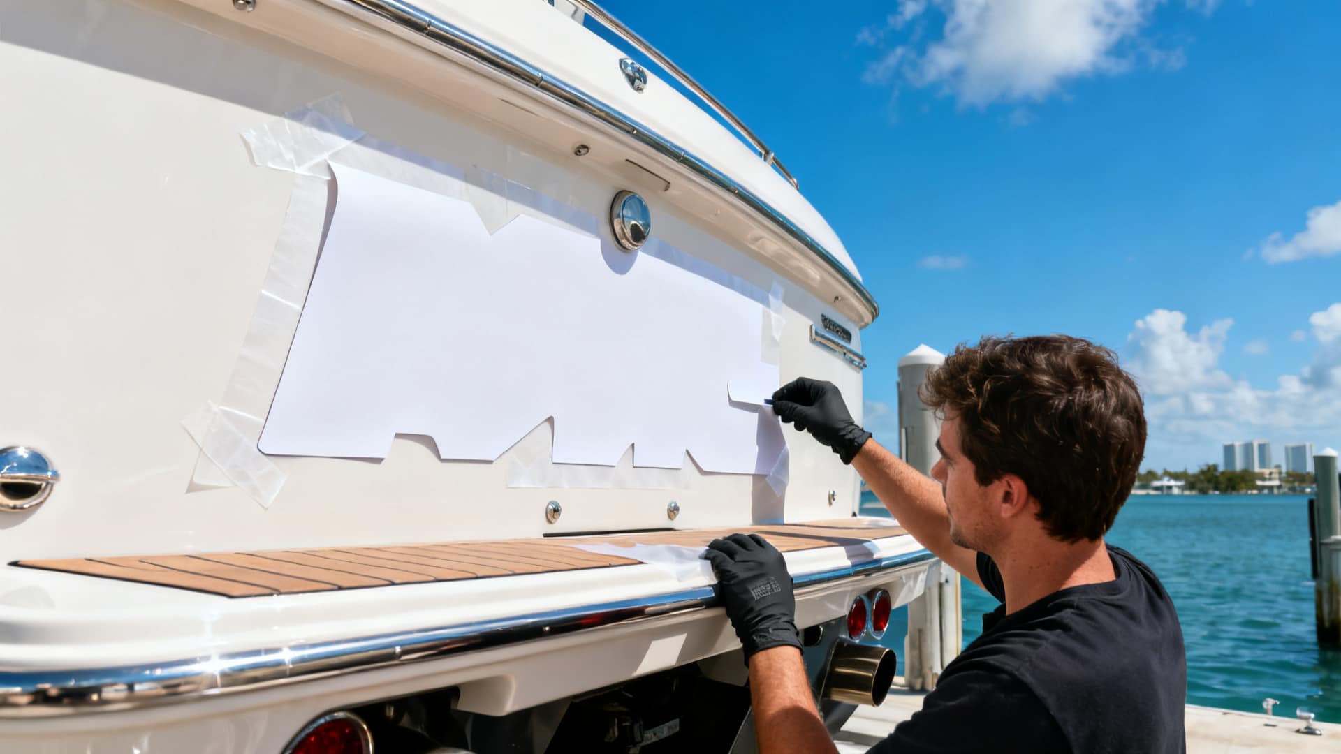 Cut vinyl lettering transom boat name Miami