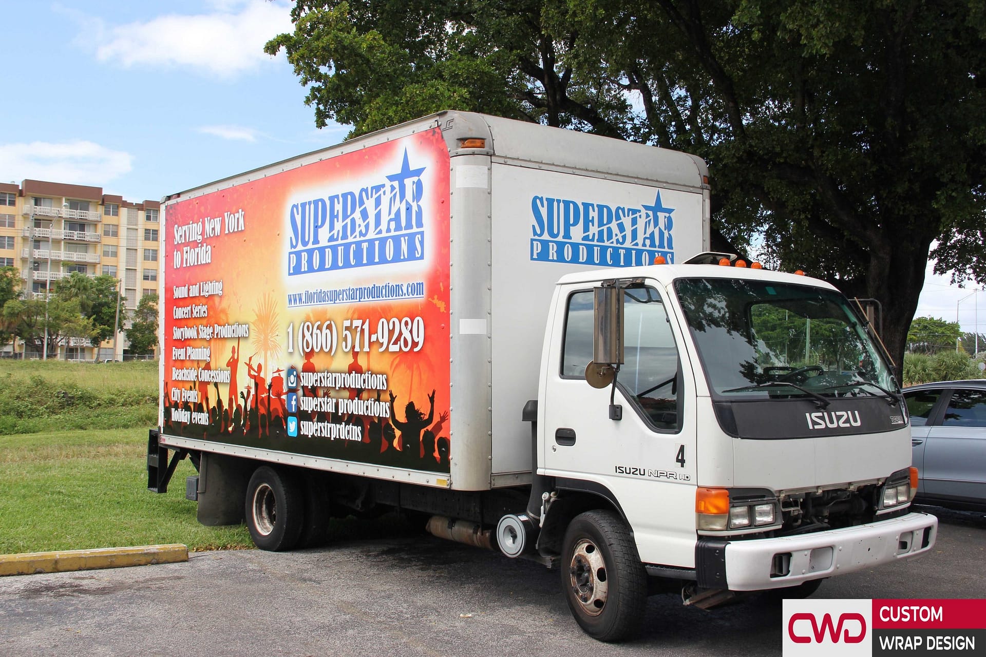 Commercial van with custom logo decals Miami