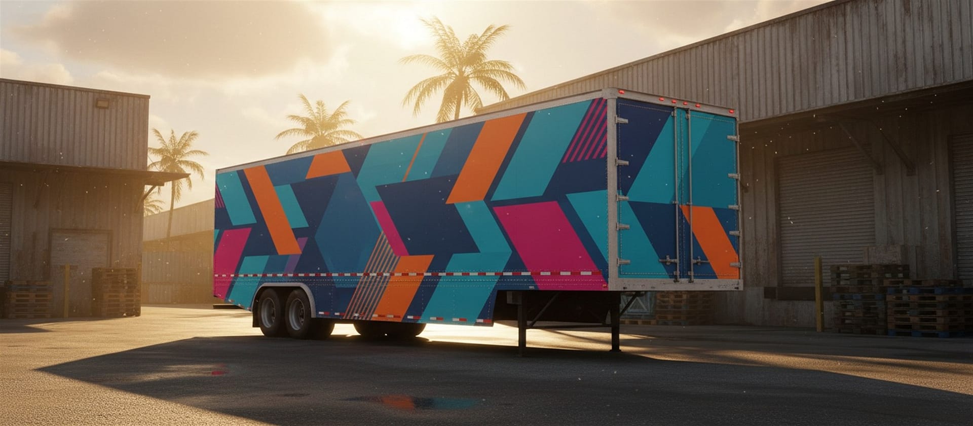 Commercial trailer wraps in Miami FL enclosed cargo event and motorsport trailer graphics