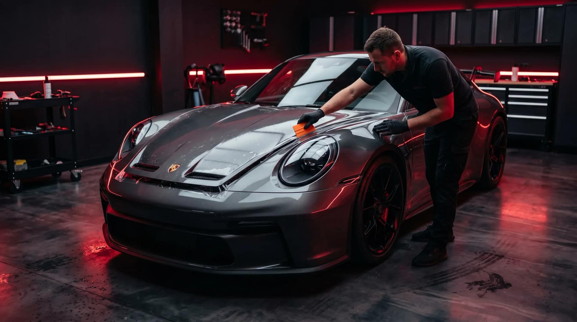 Paint protection film installation on Porsche 911 in Miami