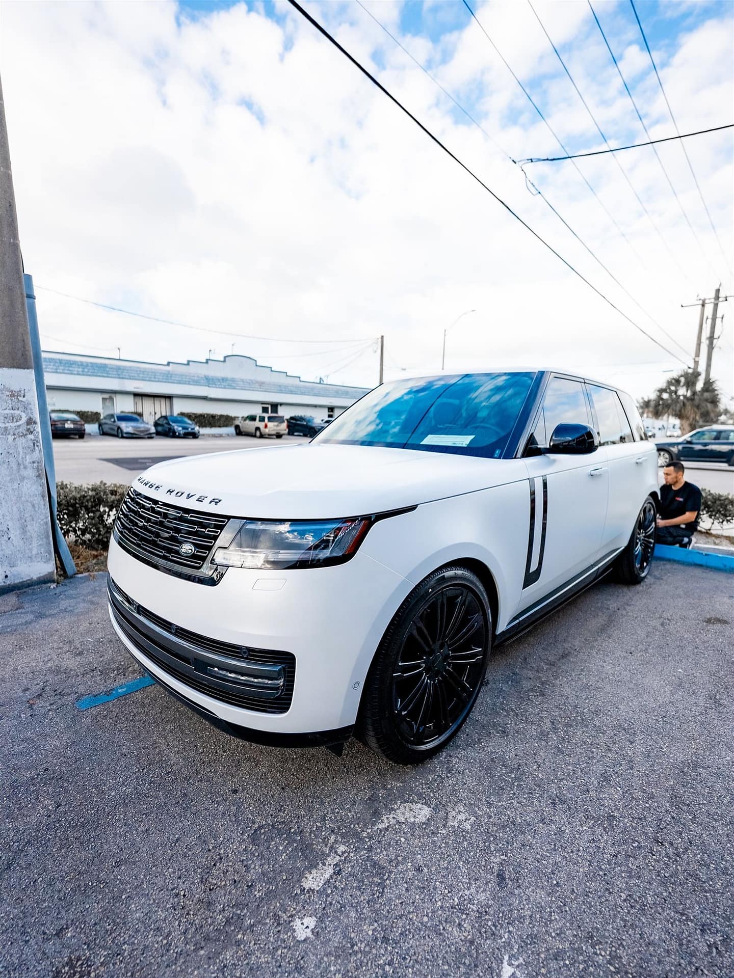 Satin white Range Rover in Miami — windshield protection film candidate