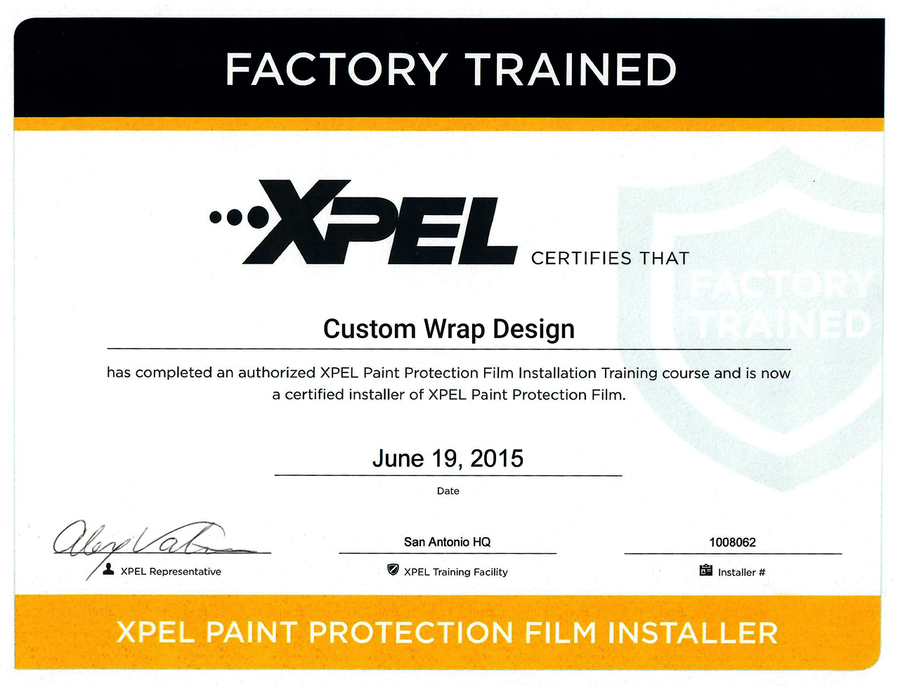 XPEL Factory Trained