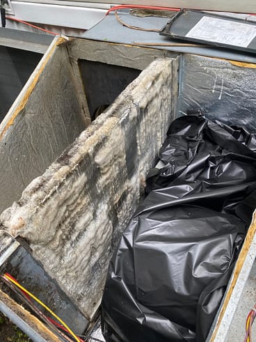 Job 38 before and after package unit evaporator coil cleaning