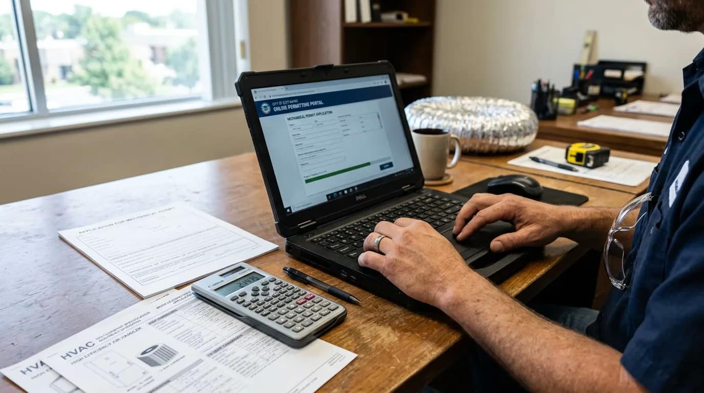 Contractor filling out a Boca Raton AC change-out permit application online